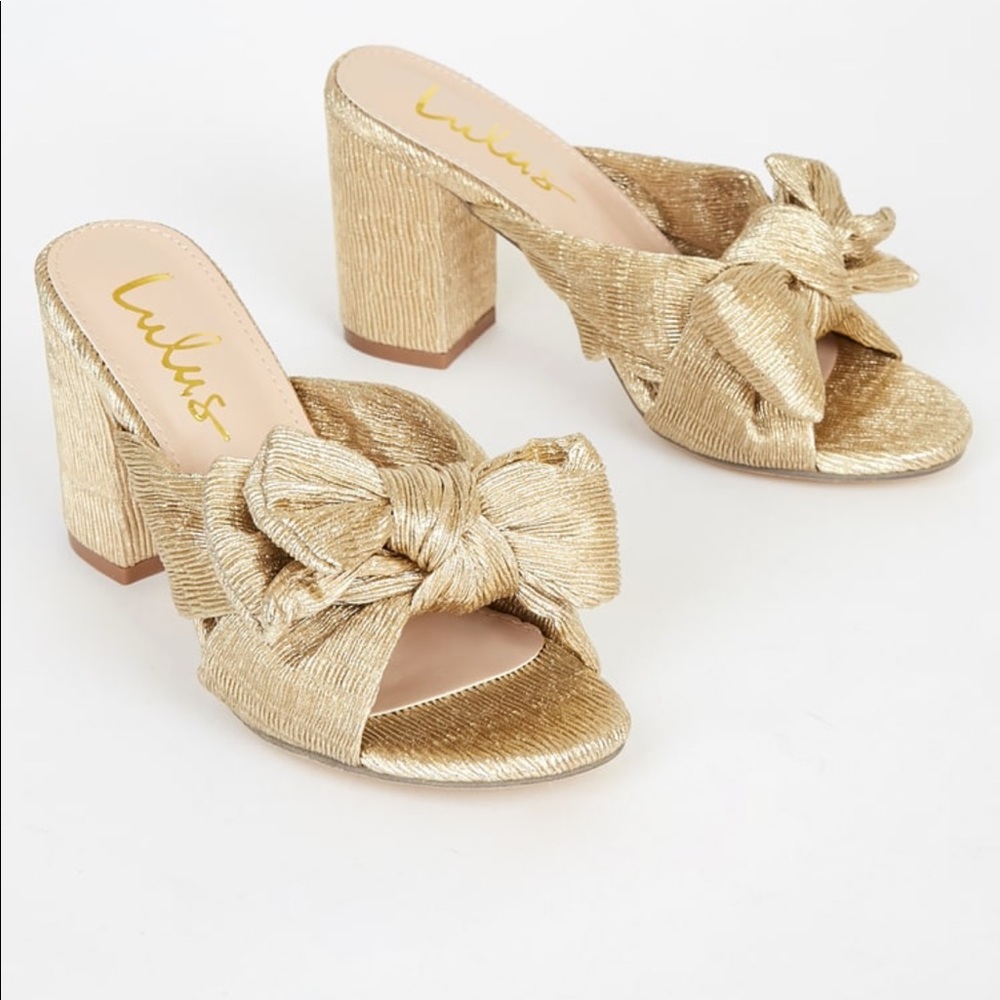 Lulus Dorothea Gold Knotted high heeled sandal